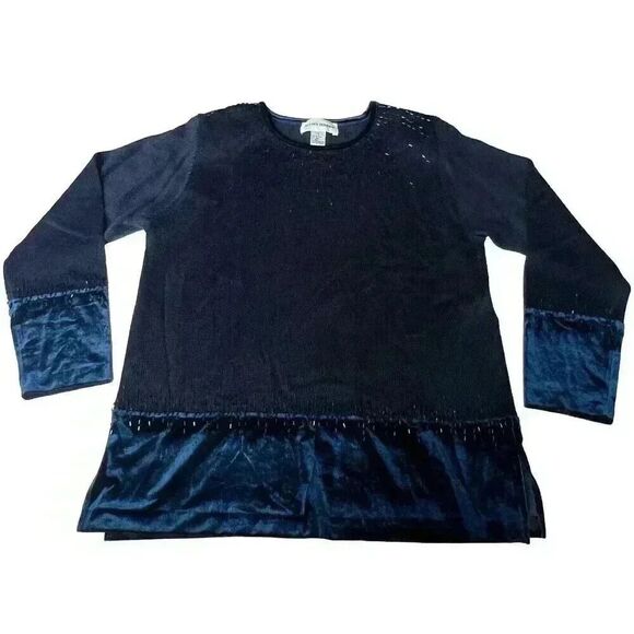Alfred Dunner Beaded Wool Sweater Top Womens S Velour Panel Knit Sparkle Bling - Picture 4 of 13